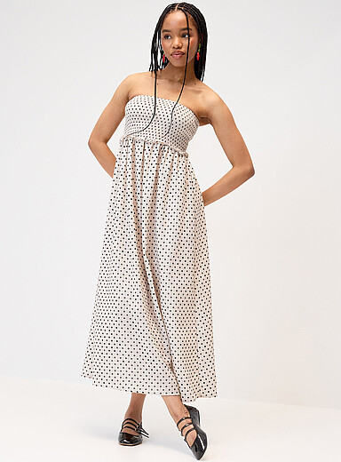 La robe tube maxi smock&eacute;e pois