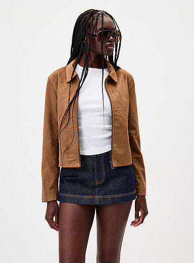 La veste droite faux su&egrave;de
