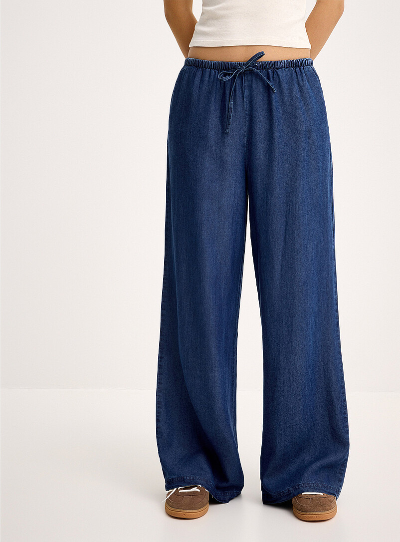 Only Navy/Midnight Blue Faux-denim wide-leg pant for women