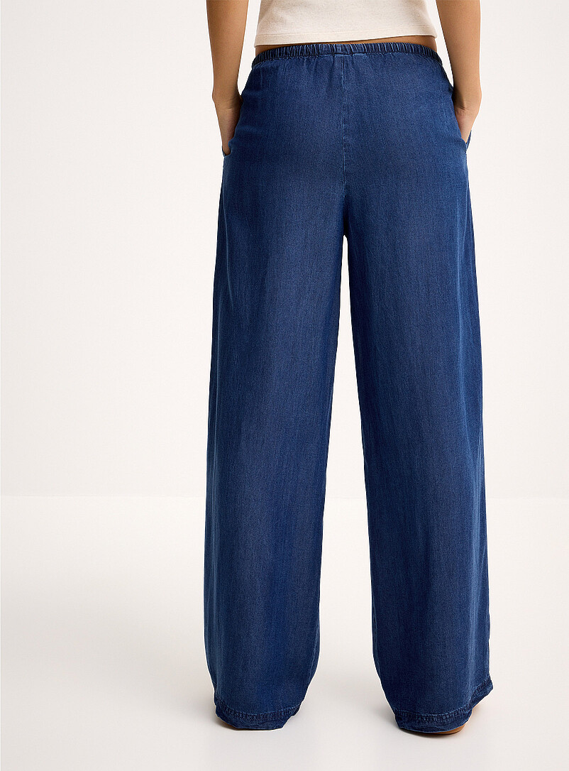Only: Le pantalon large effet denim Bleu moyen - Ardoise pour femme
