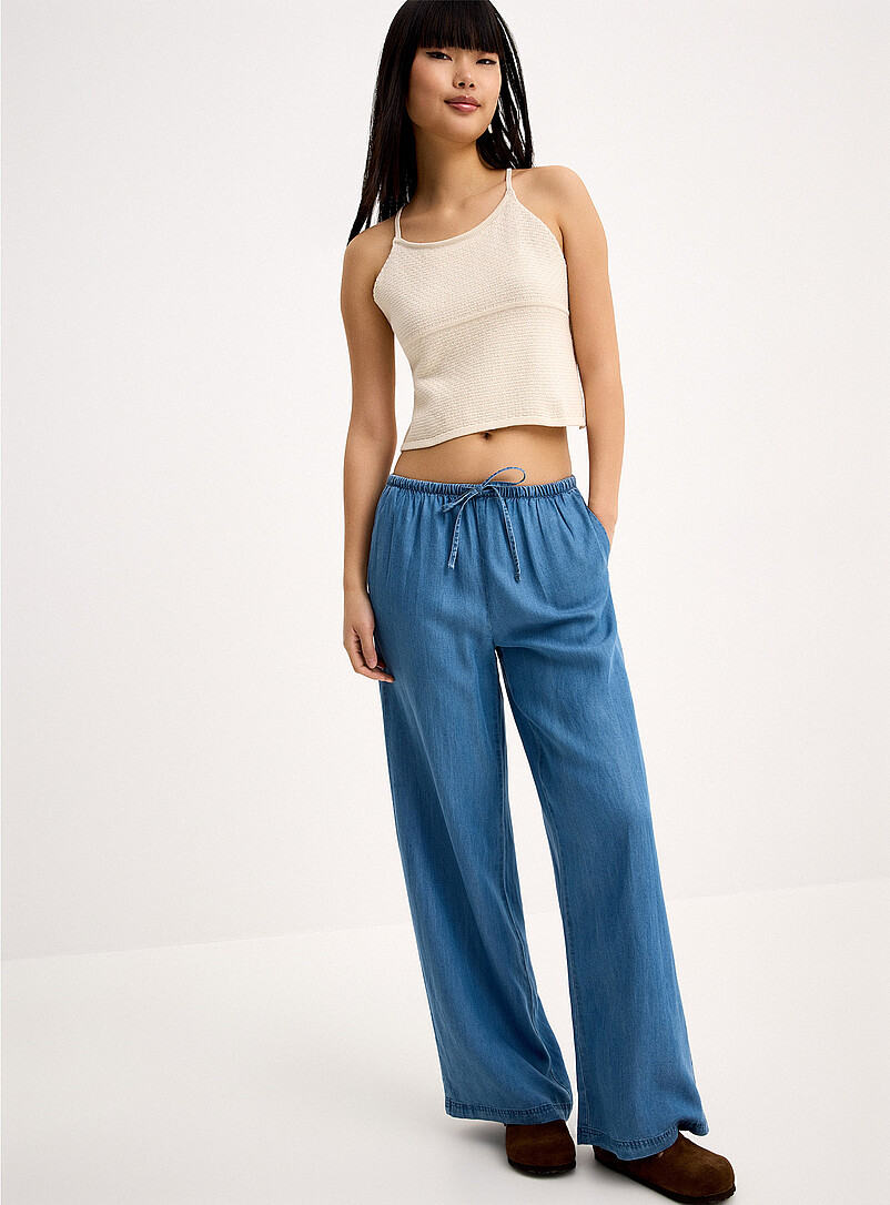 Only: Le pantalon large effet denim Bleu moyen - Ardoise pour femme