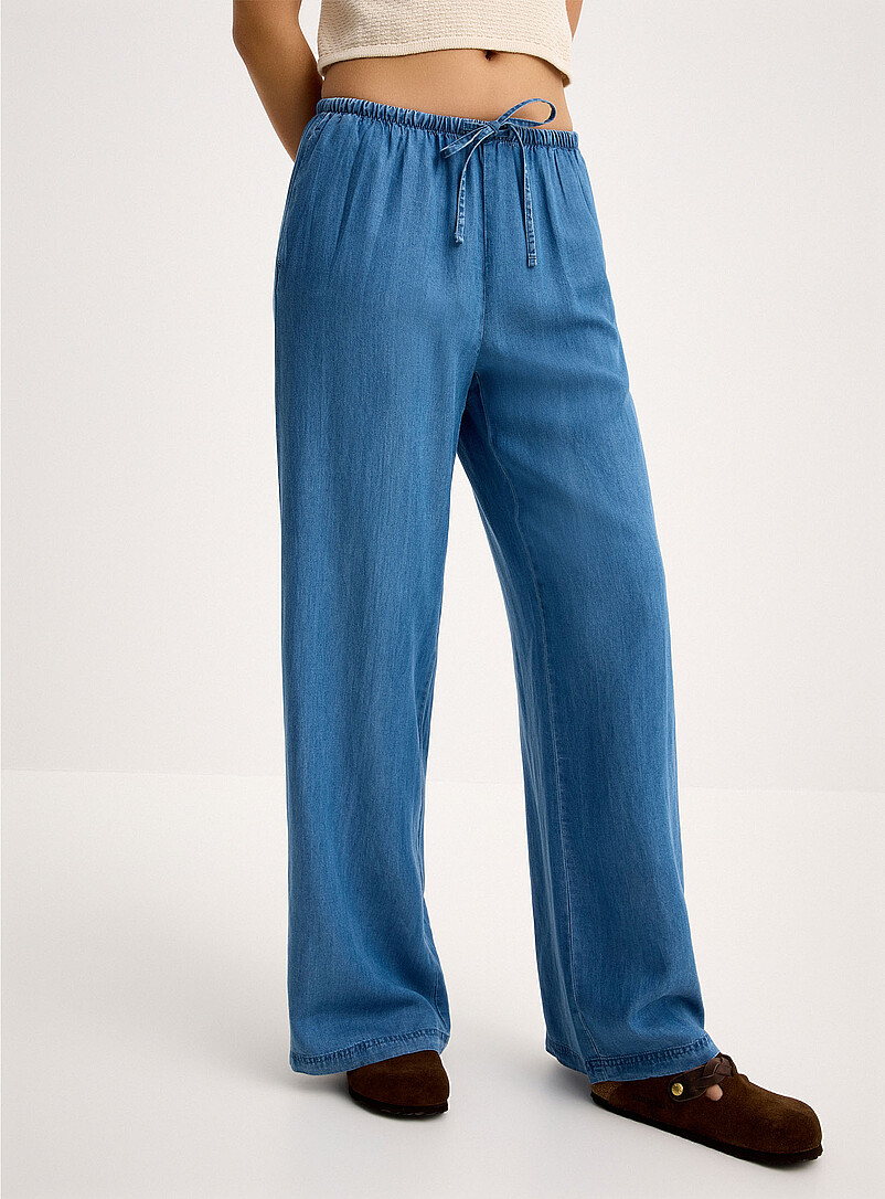 Only Navy/Midnight Blue Faux-denim wide-leg pant for women