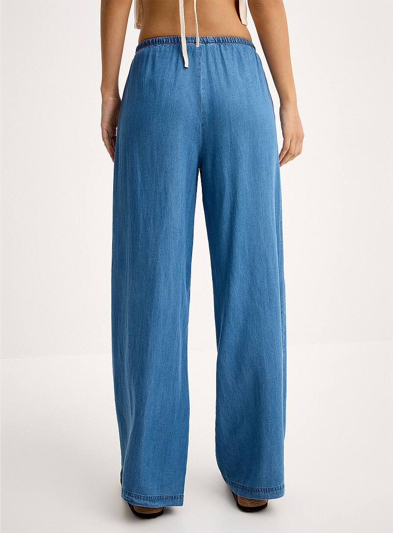 Only: Le pantalon large effet denim Bleu moyen - Ardoise pour femme