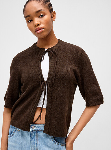 Only Brown Tie-up boxy-fit cardigan for women