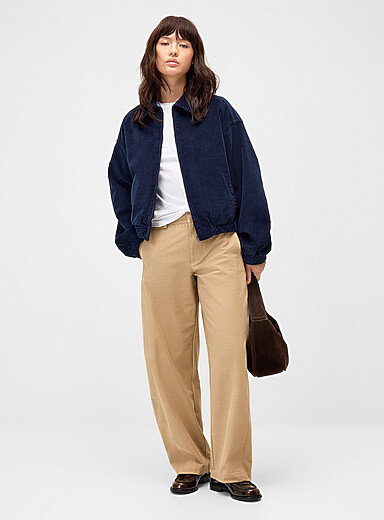 Solid twill barrel-leg pant