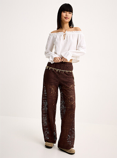 Only Chocolate/Espresso Openwork knit pant for women