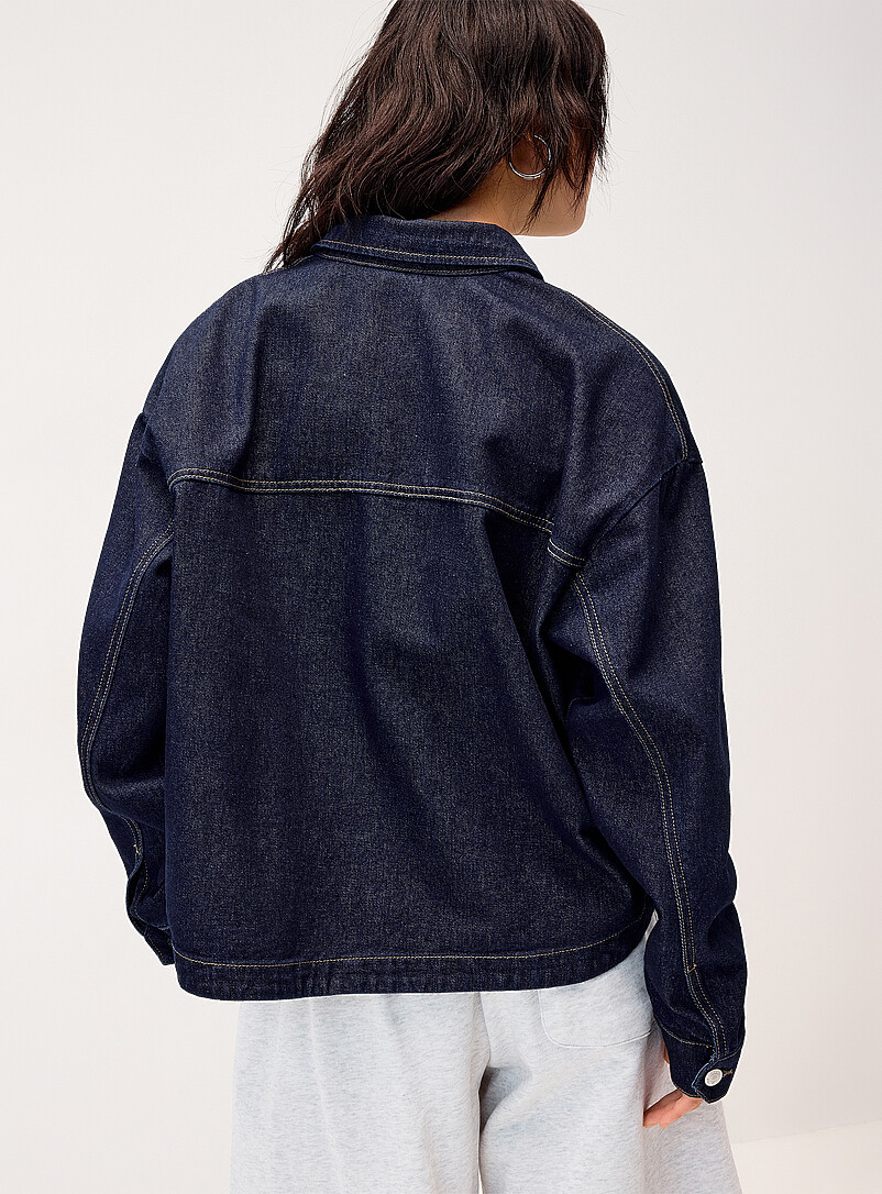 Only: La veste en jean poches plaqu&eacute;es Lav&eacute; fonc&eacute; pour femme
