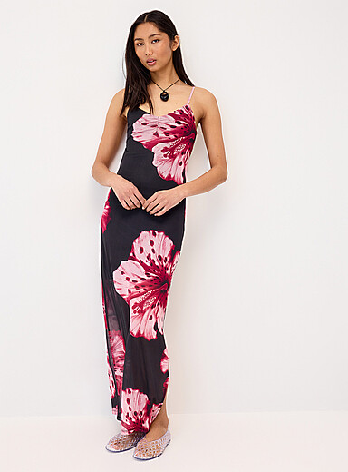 Ruched bodice mesh maxi dress