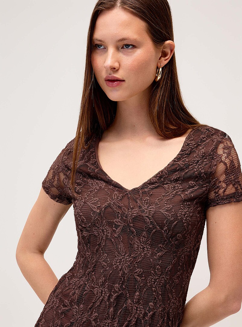 Only Ivory/Cream Beige Lace V-neck minidress for women