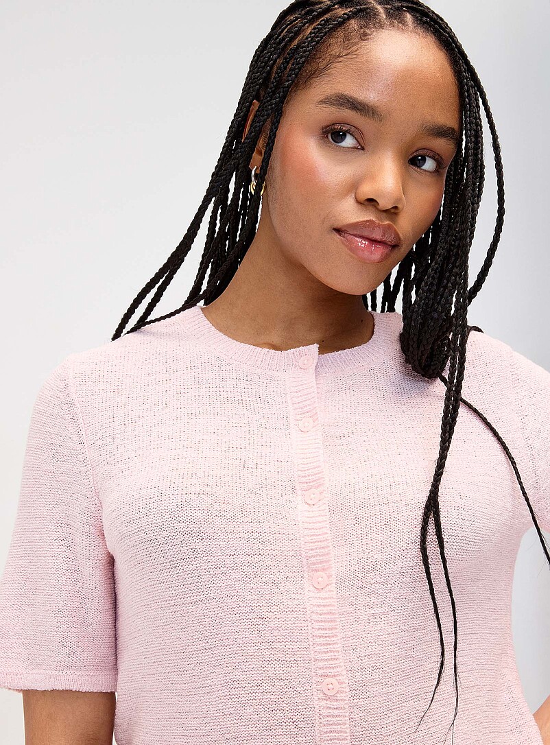 Only: Le cardigan carr&eacute; manches courtes Rose pour femme