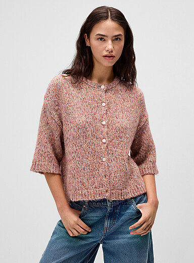 Only: Le cardigan manches courtes tricot confetti Rose pour femme