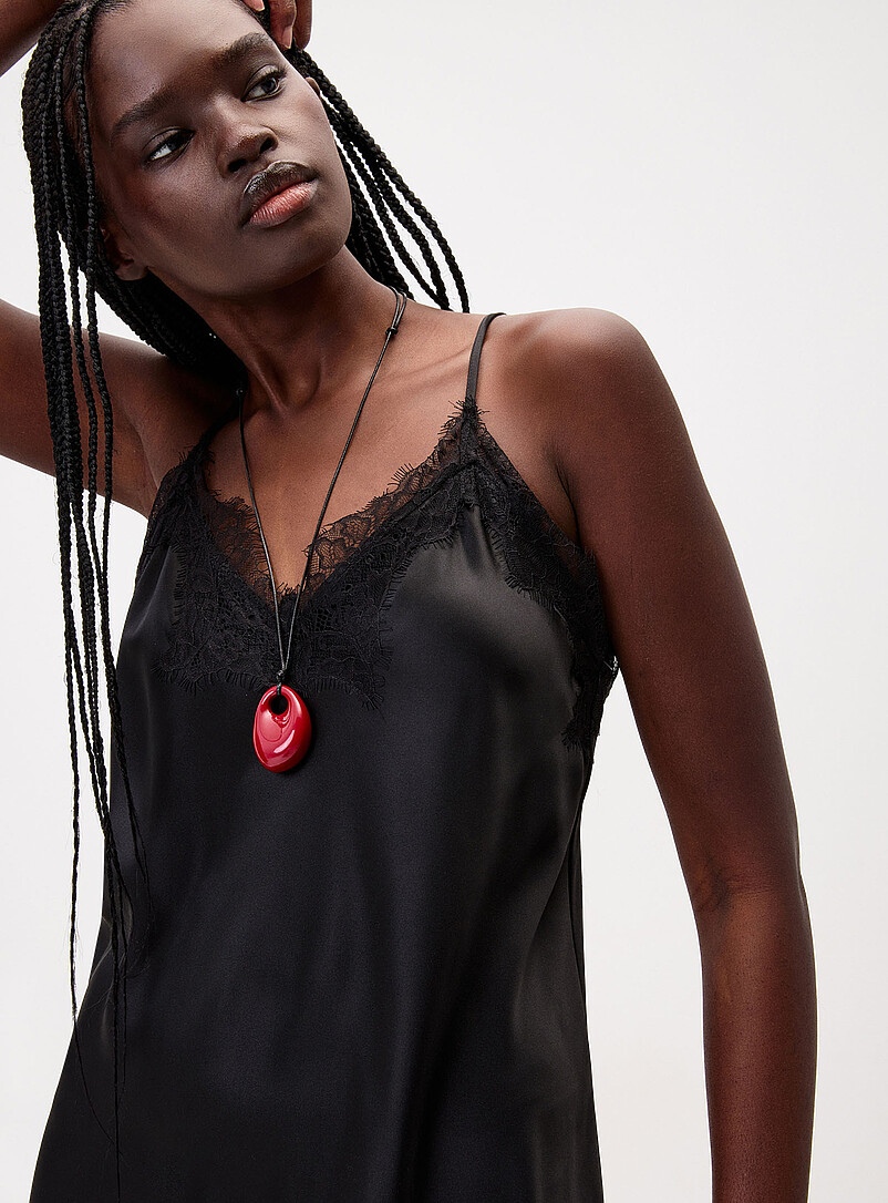 Asymmetrical satin and lace dress | Only | Women's Little Black Dresses |  Simons