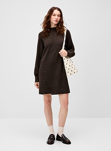Only Chocolate/Espresso Loose knit mock-neck dress for women