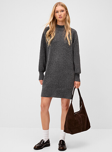 Only: La robe col montant tricot ample Gris ardoise pour femme