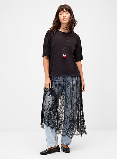 Long lace insert T-shirt