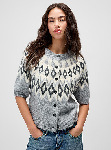 Only Patterned Grey Northern diamond pattern cardigan for women