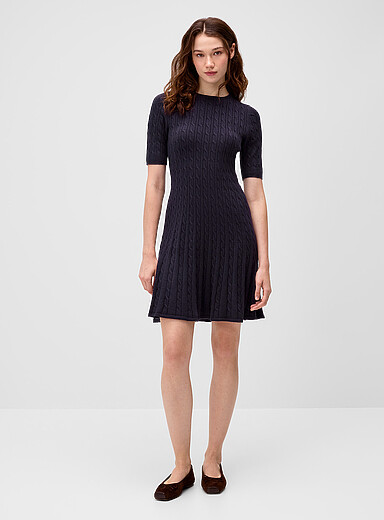 Only: La minirobe tricot c&acirc;bles Bleu marine - Bleu nuit pour femme