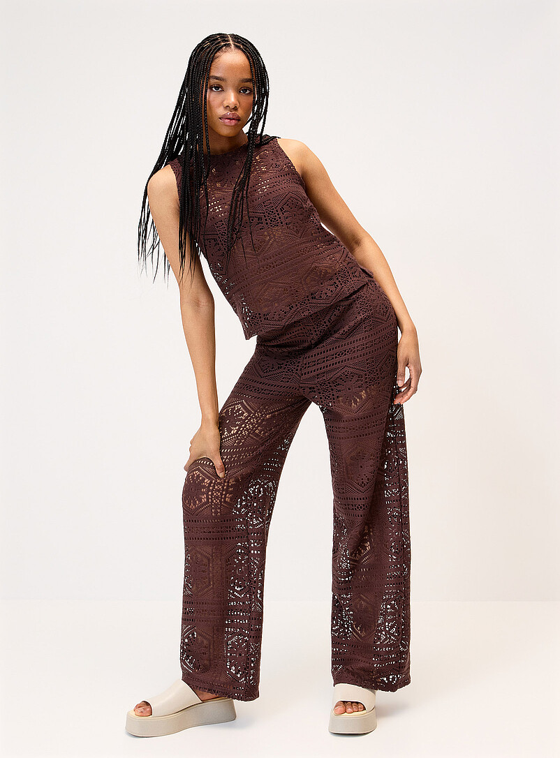 Only: La camisole carr&eacute;e tricot ajour&eacute; Chocolat - Espresso pour femme