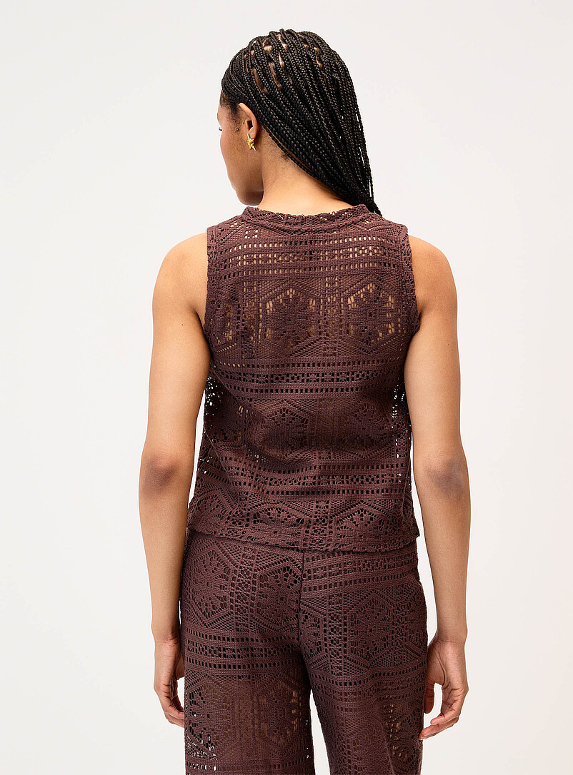 Only: La camisole carr&eacute;e tricot ajour&eacute; Chocolat - Espresso pour femme
