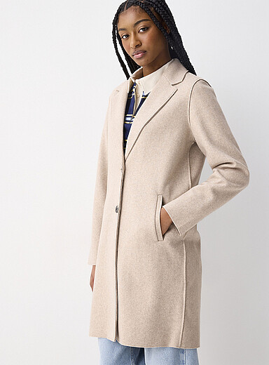 Only: Le paletot feutr&eacute; Carrie Beige - Gr&egrave;ge pour femme