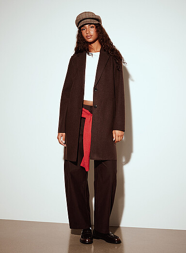 Only Chocolate/Espresso Carrie felted overcoat for women