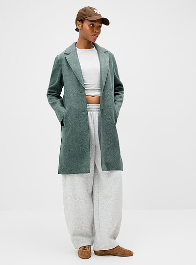 Only Mossy Green Carrie felted overcoat for women