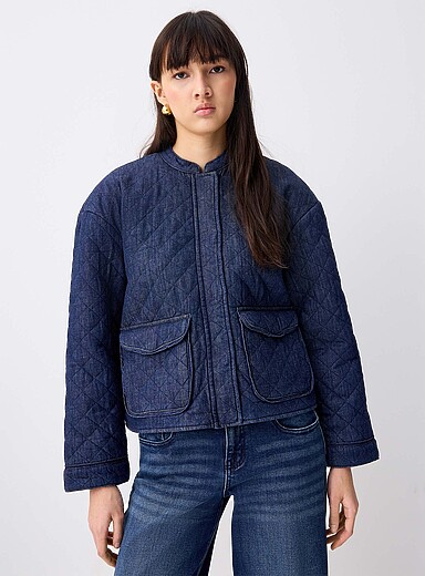 Only: La veste matelass&eacute;e denim souple Halie Bleu fonc&eacute; pour femme
