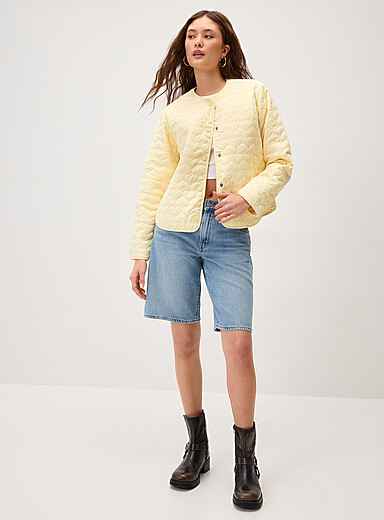 Pastel yellow hearts quilted jacket