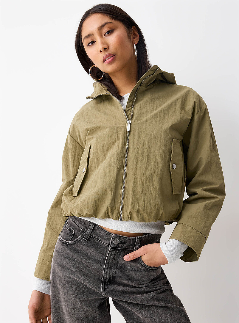 Only: Le blouson court toile froiss&eacute;e Vert pour femme