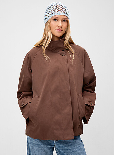 Only Brown Buttoned funnel neck twill blouse for women