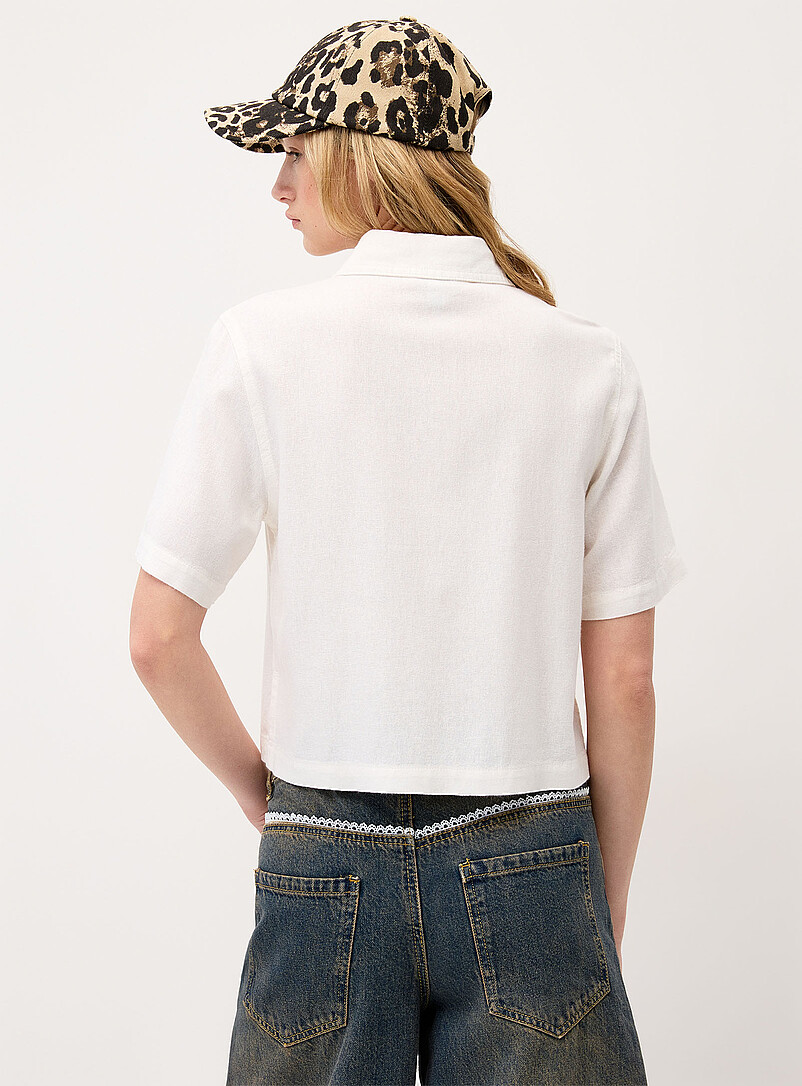 Only Chocolate/Espresso Linen-blend boxy-fit shirt for women