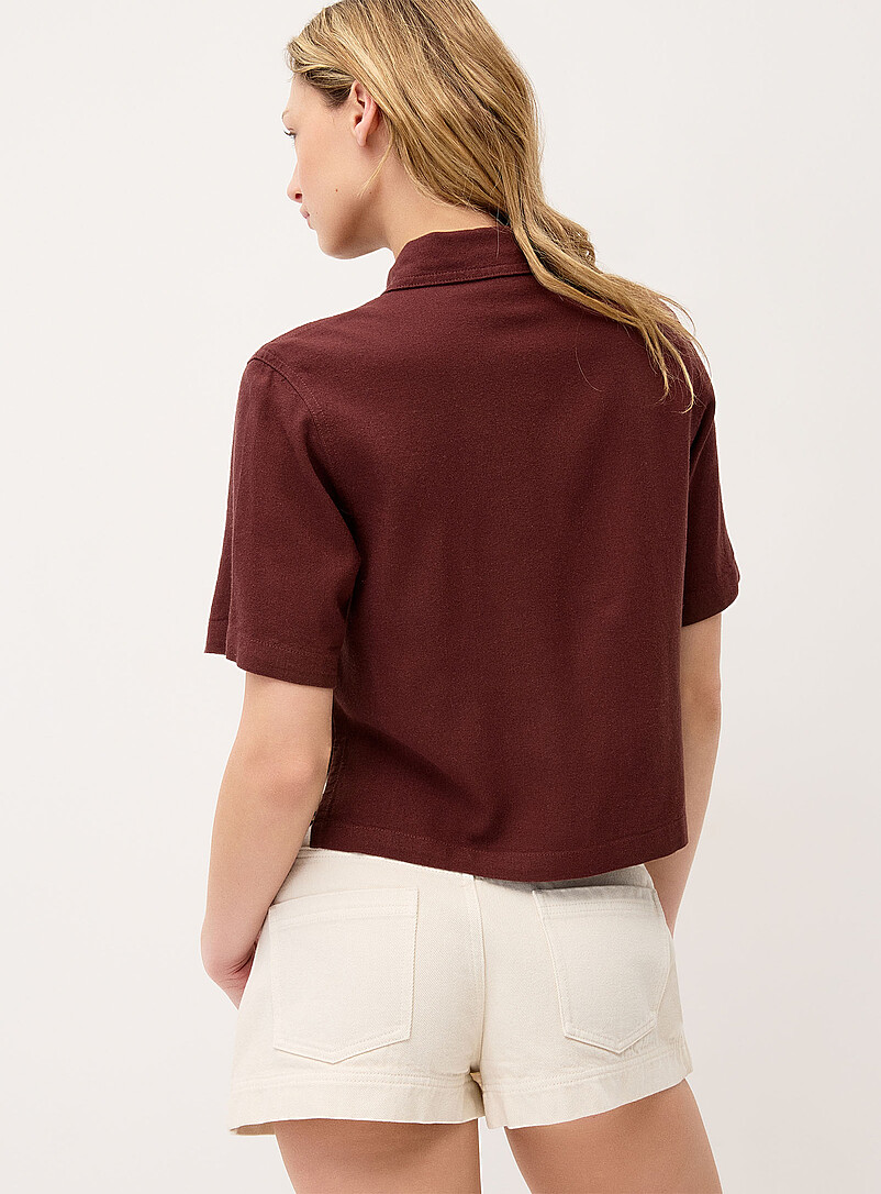 Only Chocolate/Espresso Linen-blend boxy-fit shirt for women