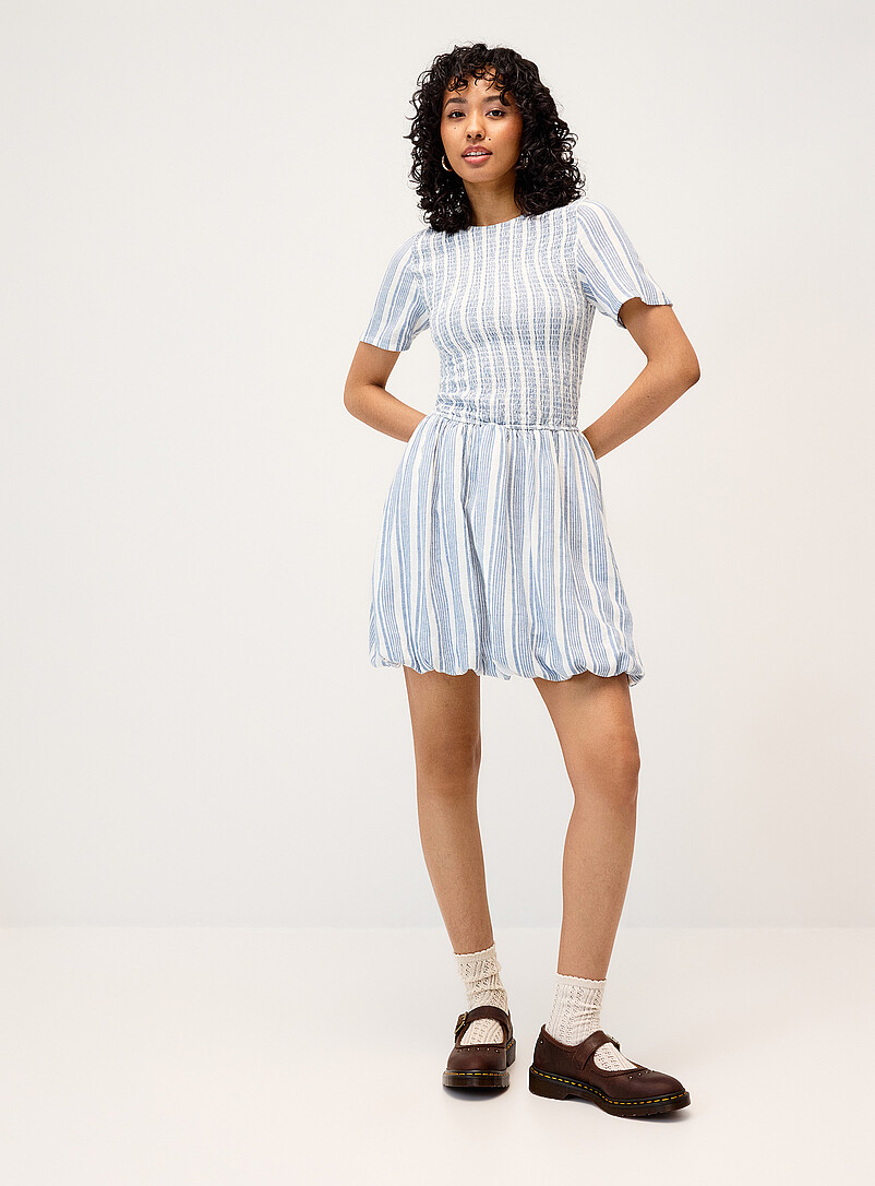 Linen-Blend Smocked Balloon Dress