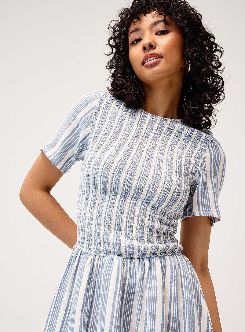 Linen-blend smocked balloon dress product image 2