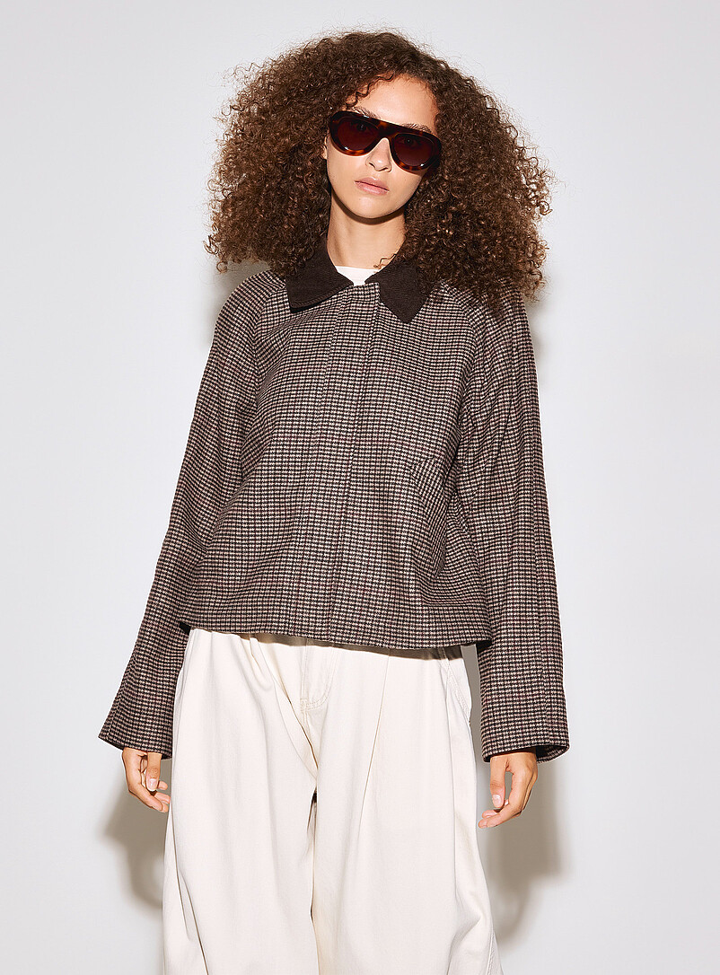 Corduroy-collar checked jacket product image 2