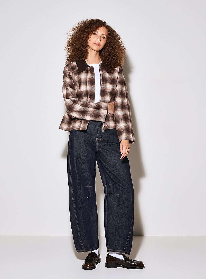 Corduroy-Collar Checked Jacket