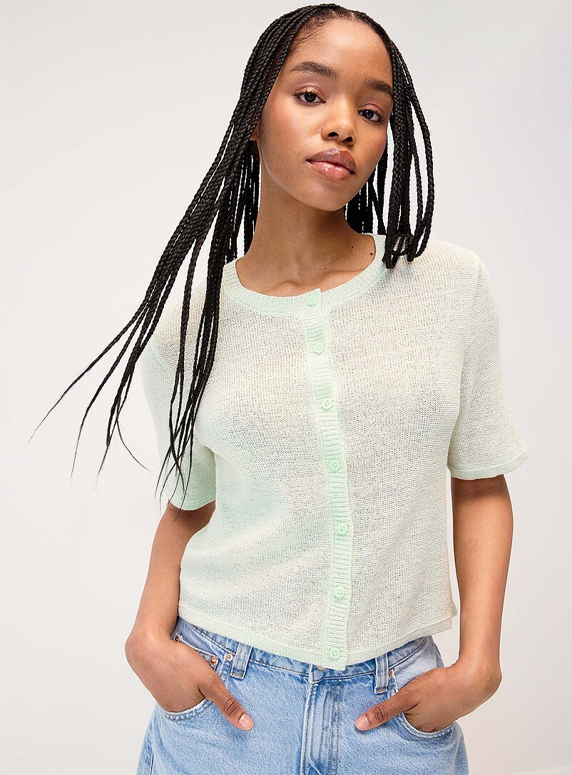 Boxy-Fit Short-Sleeve Cardigan