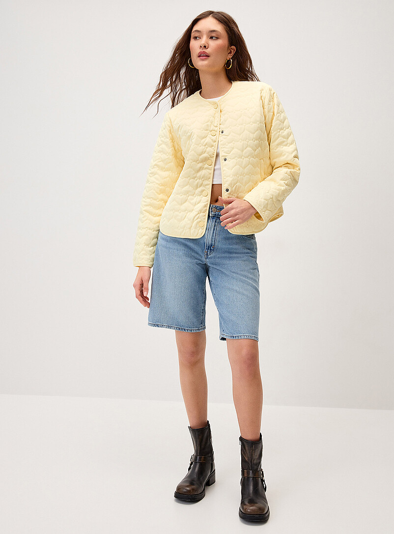 Pastel Yellow Hearts Quilted Jacket