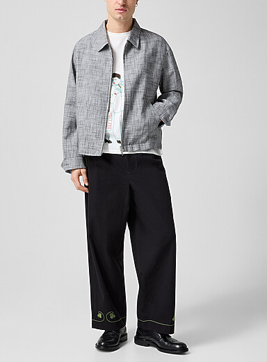 BODE Black Lucky Draw clover embroidery twill pant for men