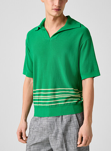 BODE: Le polo col Johnny tricot ray&eacute; Bentgrass Vert pour homme