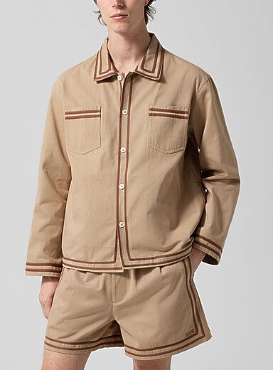BODE Mossy Green Canteen contrast piping structured overshirt for men