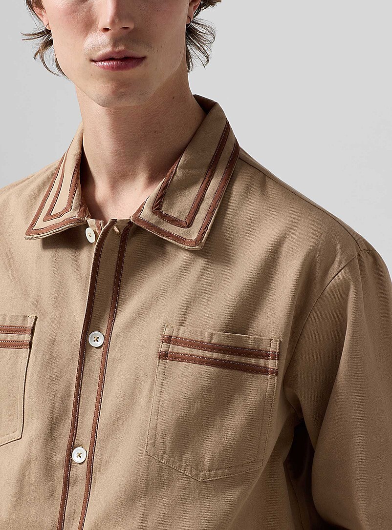 BODE Mossy Green Canteen contrast piping structured overshirt for men