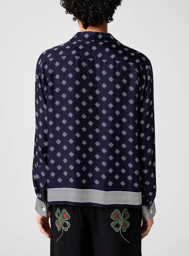 BODE: La chemise cabana pure soie diamants et rayures Bleu marine - Bleu nuit pour homme