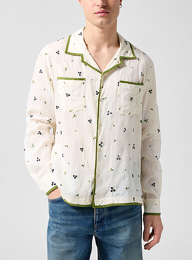 BODE White Embroidered blackberries sheer linen shirt for men