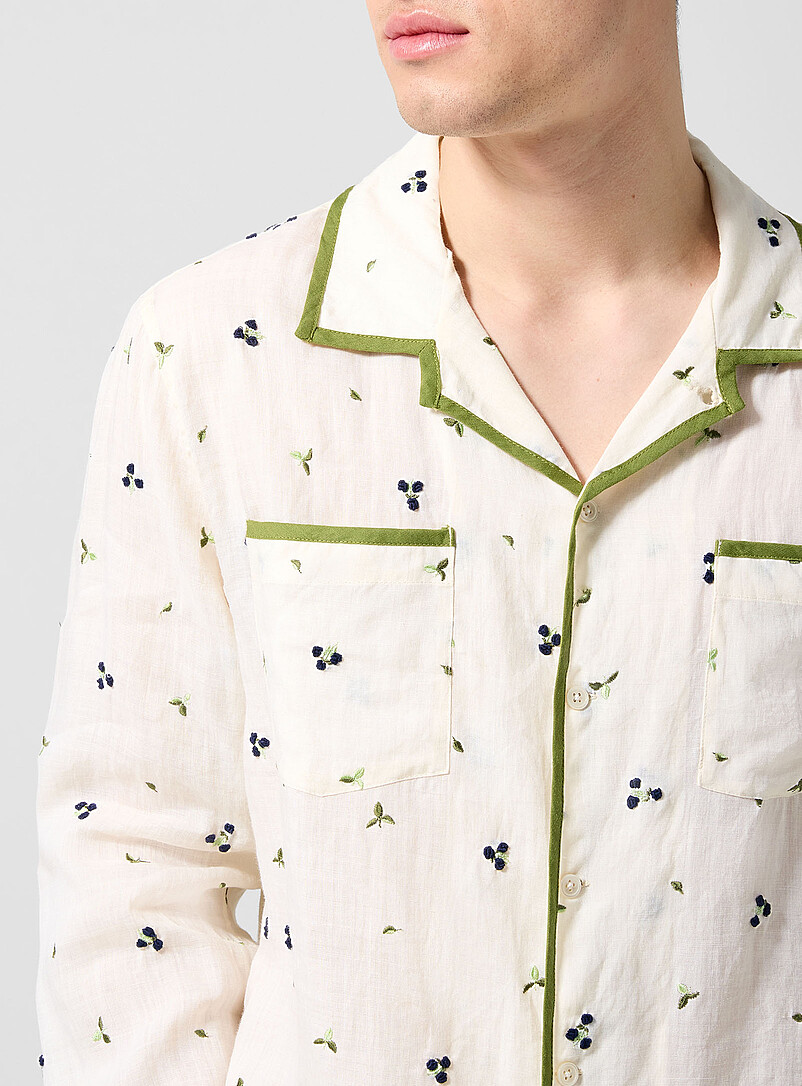 BODE: La chemise lin diaphane m&ucirc;res brod&eacute;es Blanc pour homme