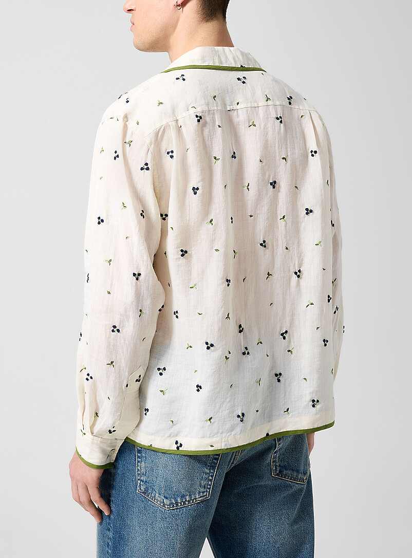 BODE White Embroidered blackberries sheer linen shirt for men