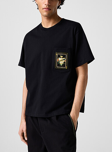 BODE Black Metallic embroidery pocket T-shirt for men