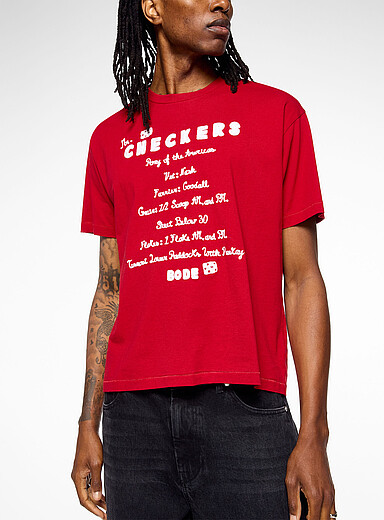BODE Red Feed embroidered text T-shirt for men