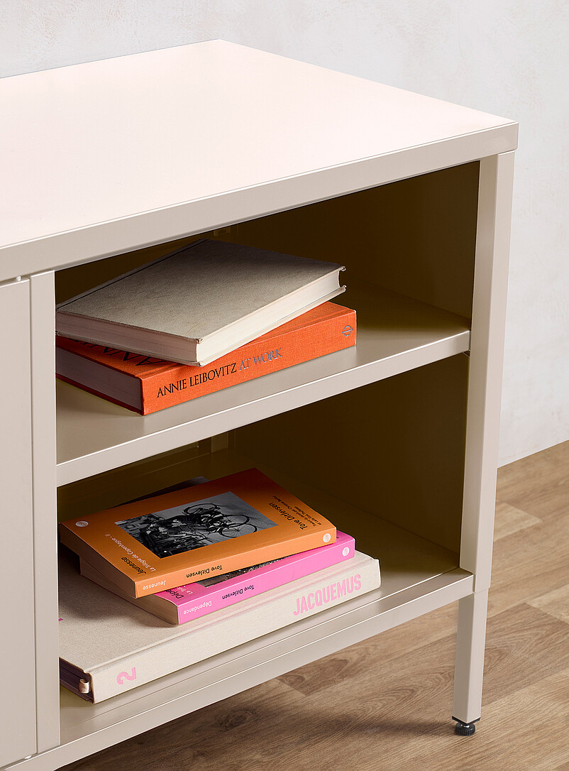 Simons Maison Off White Metal locker-style media unit 60"