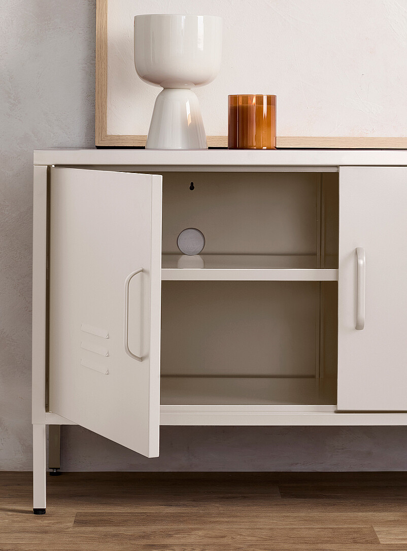 Simons Maison Off White Metal locker-style media unit 60"